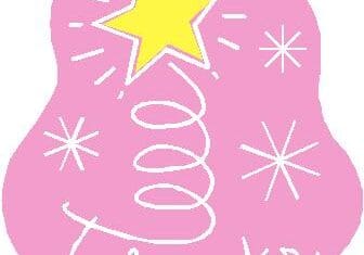 A pink thank you card with a yellow star and white text.