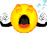 A yawning yellow emoji with closed eyes and raised fists.