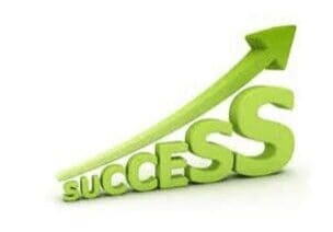 Success text with upward arrow graphic.